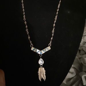 Vintage SS/turquoise/MOP/Zuni/inlay feather